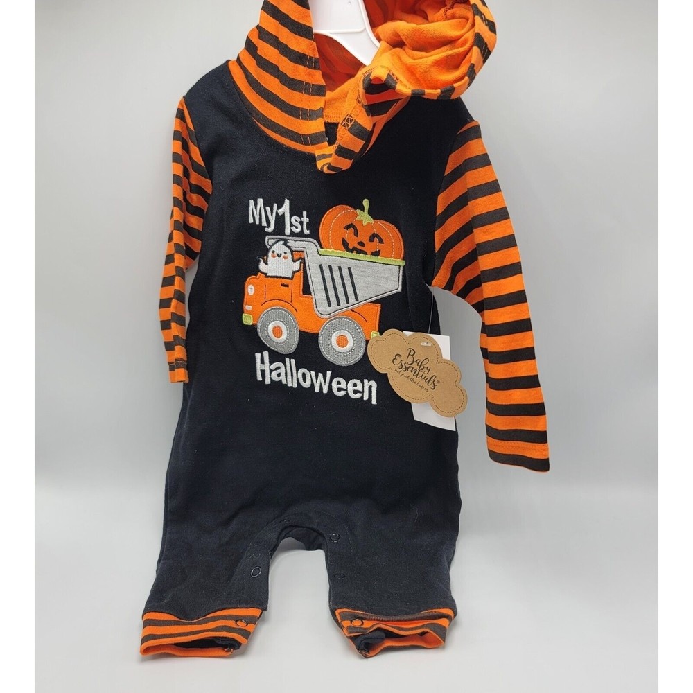 Boys Baby Essentials My 1st Halloween Hood Romper Bodysuit 9 mo Dump Truck Ghost